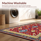 Ultra Soft Area Rug, Non Slip, Stain Resistant, Washable Area Rugs for Living Room, Bedroom, Colorful Coastal Medallion Arrangement(Red)
