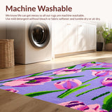 Ultra Soft Area Rug, Non Slip, Stain Resistant, Washable Area Rugs for Living Room, Bedroom, Elegant Tulip Bouquet Decorative Theme(Purple)