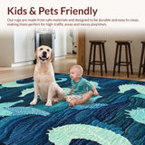 Ultra Soft Area Rug, Non Slip, Stain Resistant, Washable Area Rugs for Living Room, Bedroom, Elegant Coastal Seahorse Carpet with Blue Gradient and Symmetrical Wave Patterns(Blue)