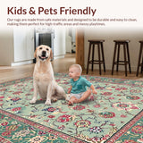 Ultra Soft Area Rug, Non Slip, Stain Resistant, Washable Area Rugs for Living Room, Bedroom, Rustic Floral Geometric Arrangement(Green)