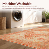 Ultra Soft Area Rug, Non Slip, Stain Resistant, Washable Area Rugs for Living Room, Bedroom, Artful Rustic Central Medallion Motif(Orange)