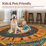 Ultra Soft Area Rug, Non Slip, Stain Resistant, Washable Area Rugs for Living Room, Bedroom, Chic Minimalist Circular Pattern(Orange)