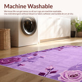 Ultra Soft Area Rug, Non Slip, Stain Resistant, Washable Area Rugs for Living Room, Bedroom, Vibrant Cozy Botanical Touch(Purple)