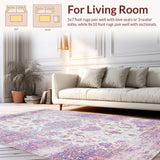 Ultra Soft Area Rug, Non Slip, Stain Resistant, Washable Area Rugs for Living Room, Bedroom, Delicate Ogee Pattern in Lavender(White)