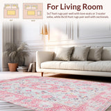 Ultra Soft Area Rug, Non Slip, Stain Resistant, Washable Area Rugs for Living Room, Bedroom, Elegant Pink Grey Blossom Motif(Pink)