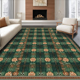 Ultra Soft Area Rug, Non Slip, Stain Resistant, Washable Area Rugs for Living Room, Bedroom, Colorful Botanical Plaid for(Green)
