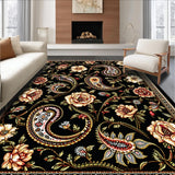 Ultra Soft Area Rug, Non Slip, Stain Resistant, Washable Area Rugs for Living Room, Bedroom, Elegant Black Paisley Bedroom Accent Rug(Black)