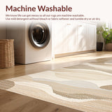 Ultra Soft Area Rug, Non Slip, Stain Resistant, Washable Area Rugs for Living Room, Bedroom, Serene Earthy Toned Linear Flow(Beige)