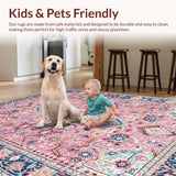 Ultra Soft Area Rug, Non Slip, Stain Resistant, Washable Area Rugs for Living Room, Bedroom, Trendy Floral Blush Blue Harmony(Pink)