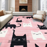 Ultra Soft Area Rug, Non Slip, Stain Resistant, Washable Area Rugs for Living Room, Bedroom, Modern Cute Cat Print Concept(Pink)