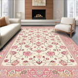 Ultra Soft Area Rug, Non Slip, Stain Resistant, Washable Area Rugs for Living Room, Bedroom, Retro Beige Ornamental Floral and Ethnic Boho Accents(Ivory)