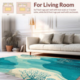 Azure Teal Beige Coastal Reef Ocean Indoor Reversible Area(Blue)