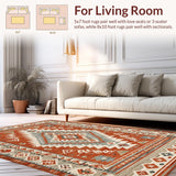 Ultra Soft Area Rug, Non Slip, Stain Resistant, Washable Area Rugs for Living Room, Bedroom, Rustic Earthy Geometric Aesthetic(Red)