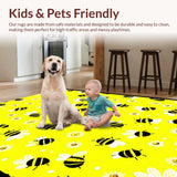 Ultra Soft Area Rug, Non Slip, Stain Resistant, Washable Area Rugs for Living Room, Bedroom, Playful Circular Bee Motif(Yellow)