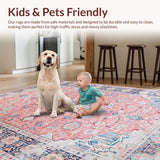 Ultra Soft Area Rug, Non Slip, Stain Resistant, Washable Area Rugs for Living Room, Bedroom, Whimsical Colorful Trellis Vibes(Pink)