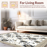 Ultra Soft Area Rug, Non Slip, Stain Resistant, Washable Area Rugs for Living Room, Bedroom, Elegant Floral Area Featuring Abstract Black and Beige Accents(White)