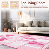 Ultra Soft Area Rug, Non Slip, Stain Resistant, Washable Area Rugs for Living Room, Bedroom, Soft Plush Circular Learning Atmosphere(Pink)