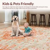Ultra Soft Area Rug, Non Slip, Stain Resistant, Washable Area Rugs for Living Room, Bedroom, Lively Floral Trellis Composition(Orange)