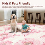 Ultra Soft Area Rug, Non Slip, Stain Resistant, Washable Area Rugs for Living Room, Bedroom, Rustic Pink Blossom Charm(Pink)