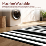 Ultra Soft Area Rug, Non Slip, Stain Resistant, Washable Area Rugs for Living Room, Bedroom, Large Layered Outdoor Rug with Striped Pattern for Front Porch(Black)