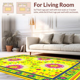Ultra Soft Area Rug, Non Slip, Stain Resistant, Washable Area Rugs for Living Room, Bedroom, Bright Cheerful Radiant Composition(Yellow)