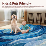 Ultra Soft Area Rug, Non Slip, Stain Resistant, Washable Area Rugs for Living Room, Bedroom, Beach Wave Crest Rug Featuring Abstract Shells and Geometric Surf Shapes(Blue)