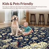 Ultra Soft Area Rug, Non Slip, Stain Resistant, Washable Area Rugs for Living Room, Bedroom, Rustic Navy Floral Elegance(Blue)