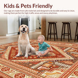 Ultra Soft Area Rug, Non Slip, Stain Resistant, Washable Area Rugs for Living Room, Bedroom, Cozy Textured Vintage Pattern(Orange)