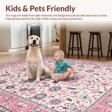 Ultra Soft Area Rug, Non Slip, Stain Resistant, Washable Area Rugs for Living Room, Bedroom, Stylish Gray Floral Symmetrical Elements(Pink)