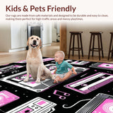 Ultra Soft Area Rug, Non Slip, Stain Resistant, Washable Area Rugs for Living Room, Bedroom, Colorful Vintage Music Motif(Pink)