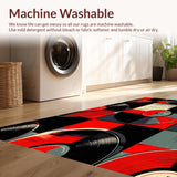 Ultra Soft Area Rug, Non Slip, Stain Resistant, Washable Area Rugs for Living Room, Bedroom, Bold Retro Circular Music Motif(Black)