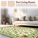 Ultra Soft Area Rug, Non Slip, Stain Resistant, Washable Area Rugs for Living Room, Bedroom, Chic Vibrant Botanical Arrangement(Ivory)