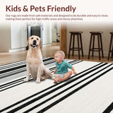 Ultra Soft Area Rug, Non Slip, Stain Resistant, Washable Area Rugs for Living Room, Bedroom, Fashionable Black and White Striped Rug Perfect for Porch and Entryway(Black)