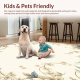 Ultra Soft Area Rug, Non Slip, Stain Resistant, Washable Area Rugs for Living Room, Bedroom, Vintage Floral Patterned with Beige Blue Blossoms and Leafy Accents(Beige)