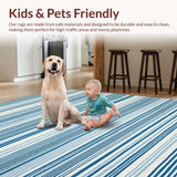 Ultra Soft Area Rug, Non Slip, Stain Resistant, Washable Area Rugs for Living Room, Bedroom, Chic Warm Earthy Stripes(Blue)