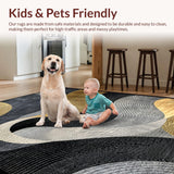 Ultra Soft Area Rug, Non Slip, Stain Resistant, Washable Area Rugs for Living Room, Bedroom, Dynamic Bold Abstract Composition(Gold)