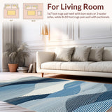 Ultra Soft Area Rug, Non Slip, Stain Resistant, Washable Area Rugs for Living Room, Bedroom, Modern Abstract Grey and Blue Fusion(Blue)