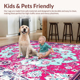 Ultra Soft Area Rug, Non Slip, Stain Resistant, Washable Area Rugs for Living Room, Bedroom, Eclectic Retro Diamond Design(Pink)