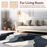 Ultra Soft Area Rug, Non Slip, Stain Resistant, Washable Area Rugs for Living Room, Bedroom, Abstract Grayscale Wave Pattern Runner Rug with Flowing Striped Motif(Gray)