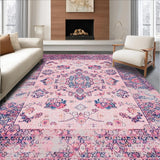 Ultra Soft Area Rug, Non Slip, Stain Resistant, Washable Area Rugs for Living Room, Bedroom, Rustic Multi-Hued Ogee Pattern(Pink)