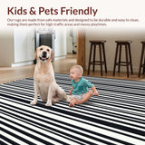 Ultra Soft Area Rug, Non Slip, Stain Resistant, Washable Area Rugs for Living Room, Bedroom, Stacked Monochrome Rug with Artistic Stripe Variations and Clean Lines(Black)