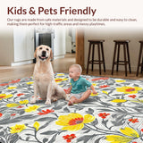 Ultra Soft Area Rug, Non Slip, Stain Resistant, Washable Area Rugs for Living Room, Bedroom, Bright Floral Eclectic Vibes(Gray)