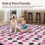 Ultra Soft Area Rug, Non Slip, Stain Resistant, Washable Area Rugs for Living Room, Bedroom, Charming Floral Daisy Arrangement(Pink)