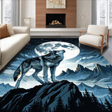 Ultra Soft Area Rug, Non Slip, Stain Resistant, Washable Area Rugs for Living Room, Bedroom, Howling Wolf Nighttime Imagery(Gray)