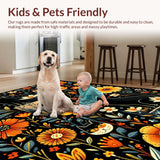 Ultra Soft Area Rug, Non Slip, Stain Resistant, Washable Area Rugs for Living Room, Bedroom, Artistic Black Cat Blossom Design(Black)