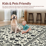 Ultra Soft Area Rug, Non Slip, Stain Resistant, Washable Area Rugs for Living Room, Bedroom, Trendy Area with Bold Black Floral Design and Subtle Beige Hues(Beige)