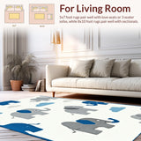 Ultra Soft Area Rug, Non Slip, Stain Resistant, Washable Area Rugs for Living Room, Bedroom, Delicate Grey Tone Animal Illustrations(White)