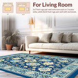 Ultra Soft Area Rug, Non Slip, Stain Resistant, Washable Area Rugs for Living Room, Bedroom, Vibrant Coastal Medallion Aesthetic(Blue)