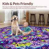 Ultra Soft Area Rug, Non Slip, Stain Resistant, Washable Area Rugs for Living Room, Bedroom, Whimsical Mandala Color Fusion(Purple)