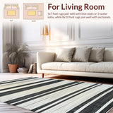 Ultra Soft Area Rug, Non Slip, Stain Resistant, Washable Area Rugs for Living Room, Bedroom, Rustic Cream and Black Linear Motif(Black)